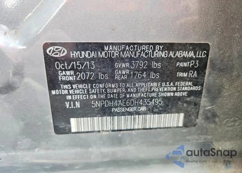 2013 Hyundai Elantra Gls z USA, uszkodzony, nr VIN 5NPDH4AE6DH435495